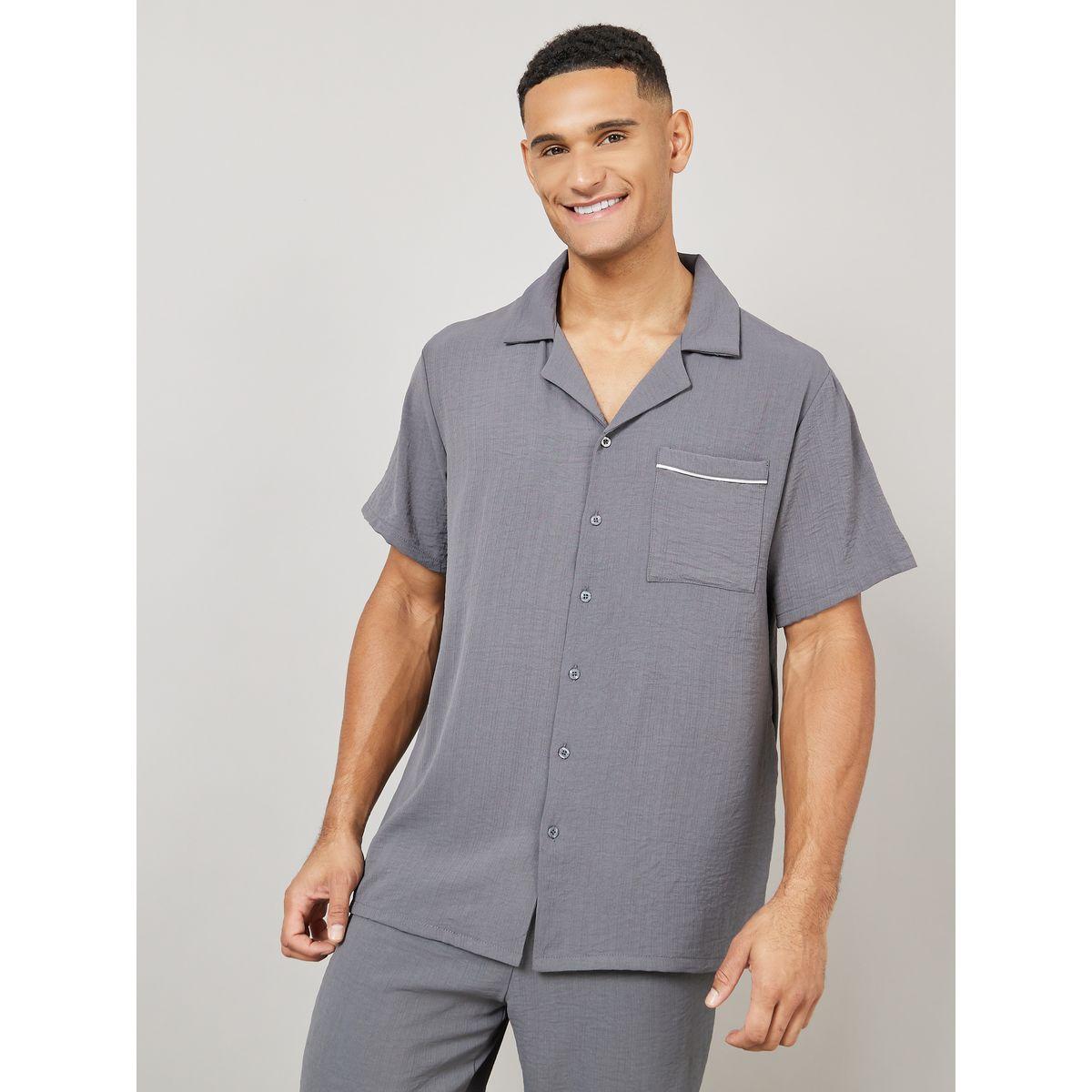 Styli Unwind Crinkled Shirt and Straight Pyjama Set-men-clothing-nightwear-sets-image-2