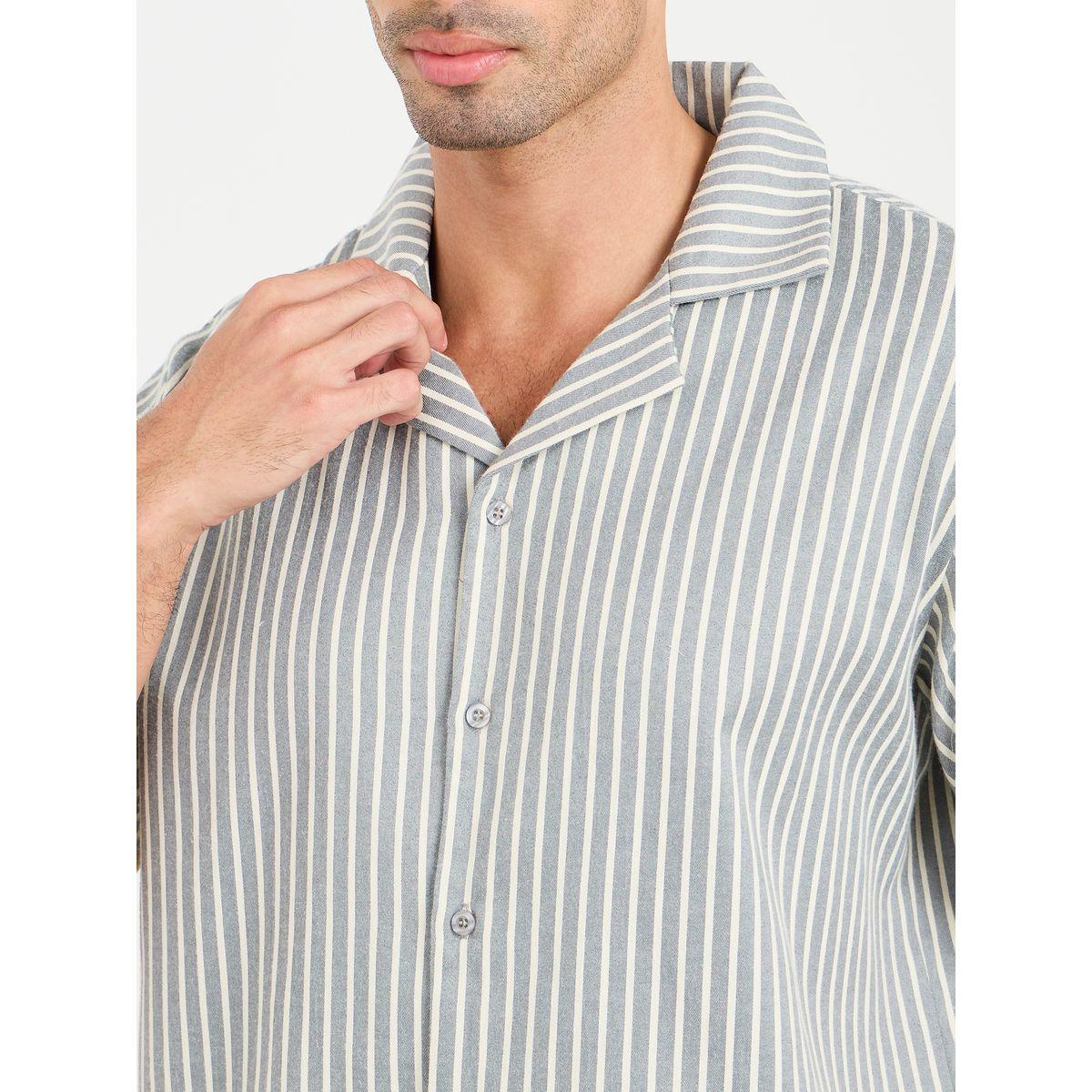 Styli Unwind Striped Collar Shirt and Short Set-men-clothing-nightwear-sets-image-3