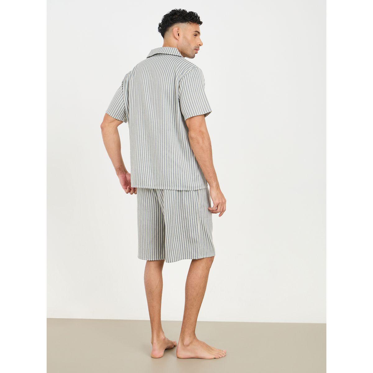 Styli Unwind Striped Collar Shirt and Short Set-men-clothing-nightwear-sets-image-5
