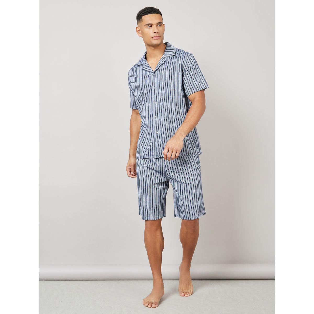 Styli Unwind Striped Revere Collar Shirt and Short set-men-clothing-nightwear-sets-image-1