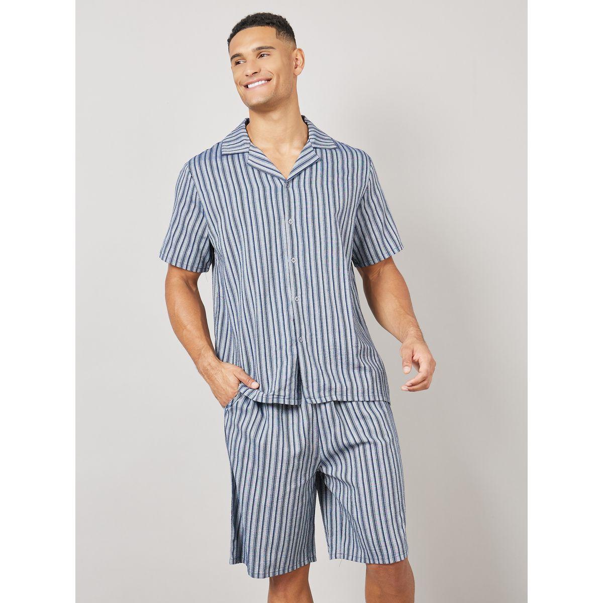 Styli Unwind Striped Revere Collar Shirt and Short set-men-clothing-nightwear-sets-image-2