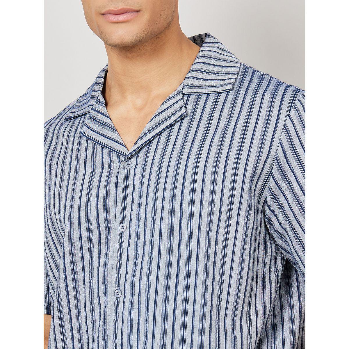 Styli Unwind Striped Revere Collar Shirt and Short set-men-clothing-nightwear-sets-image-3