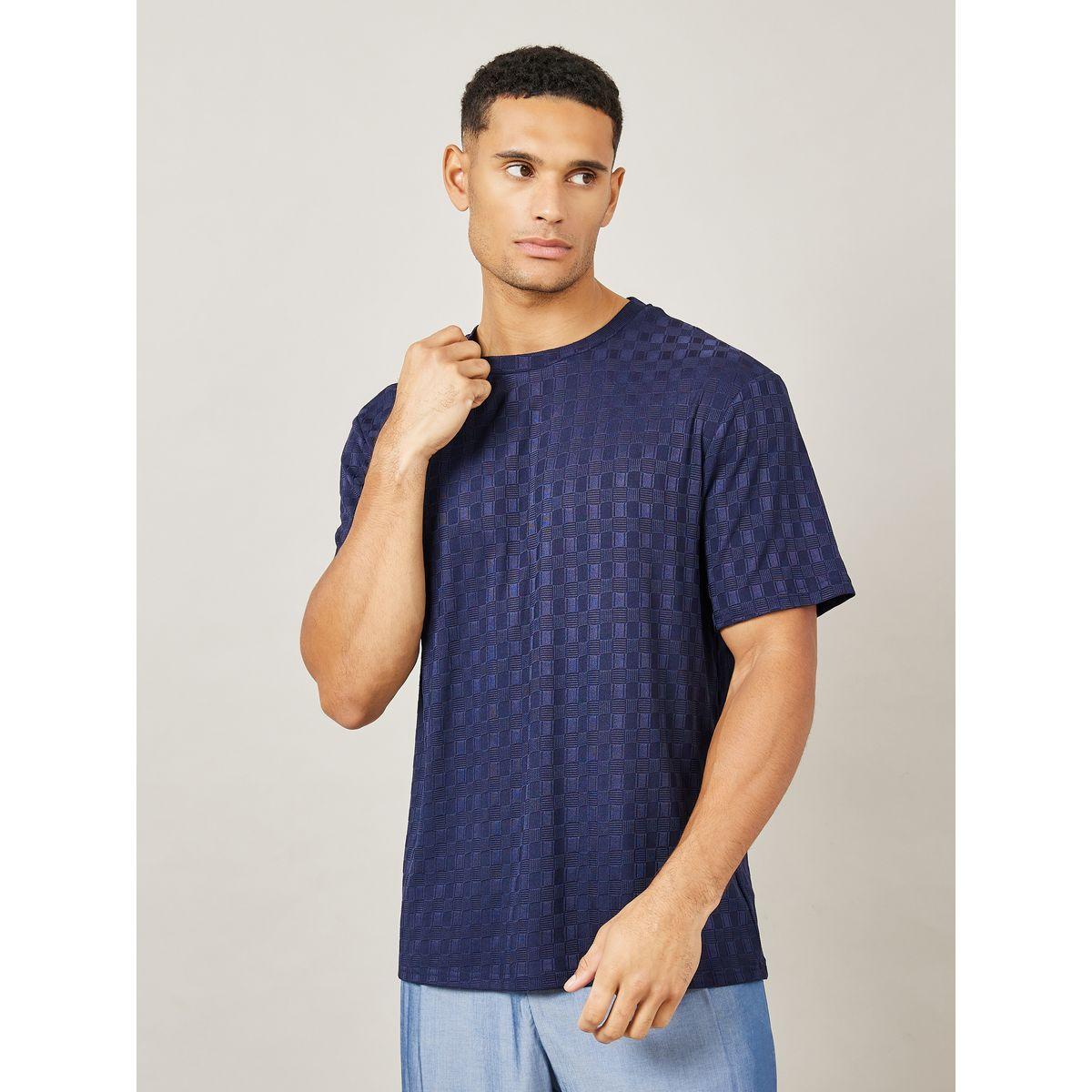 Styli Premium Check Pattern Textured Knit Relaxed Fit T-Shirt-men-clothing-tshirtsandpolos-tshirts-image-1
