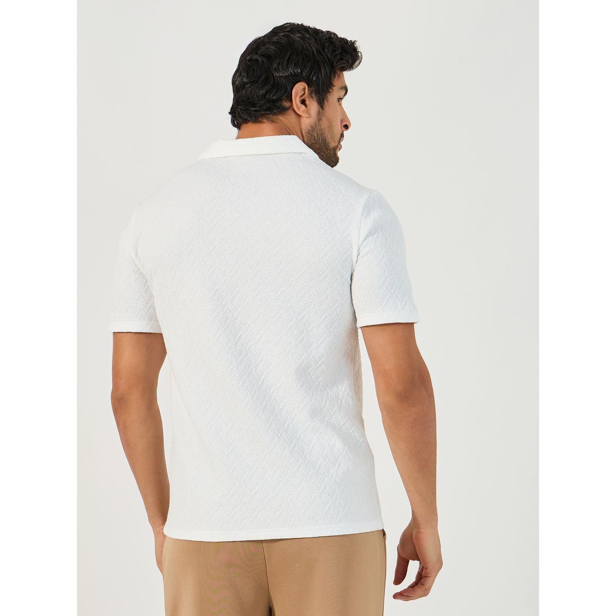 تيشيرت بولو بنسيج شيفرون وقصة مريحة مع ياقة ريفير-men-clothing-tshirtsandpolos-polos-image-4