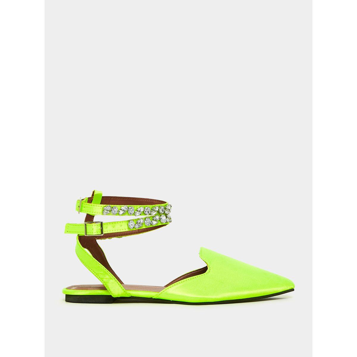 Styli Satin Embellished Double Ankle Strap Pointed Toe D'orsay Flat Sandal-women-shoes-heels-image-2