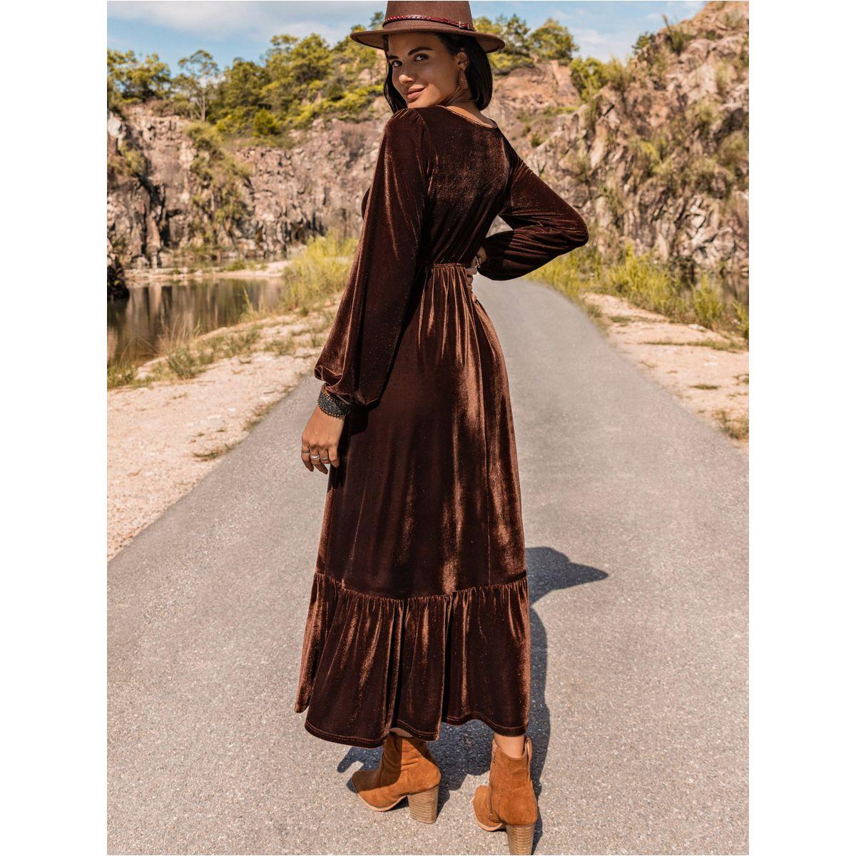 Embroidery Detail Ruffle Hem Velvet Midi Dress-women-clothing-dresses-image-9