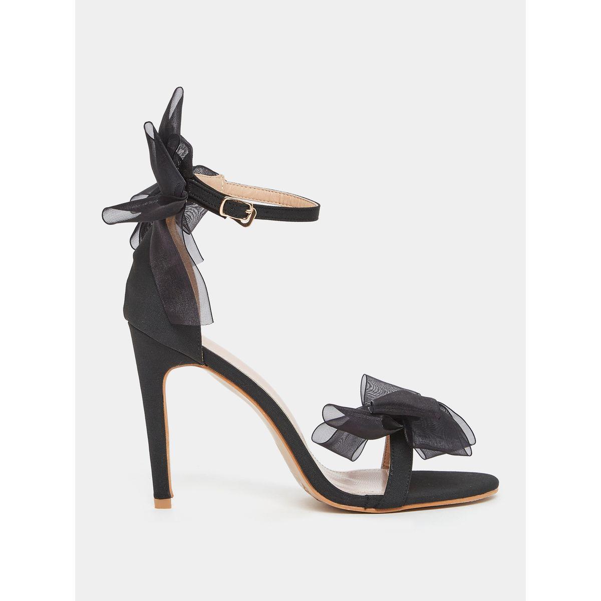 Styli Double Mesh Bow Trim Heel Sandals-women-shoes-heels-image-1