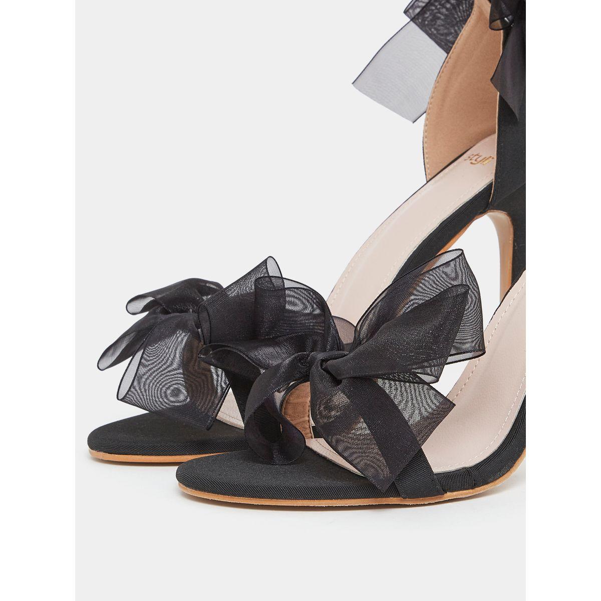 Styli Double Mesh Bow Trim Heel Sandals-women-shoes-heels-image-3