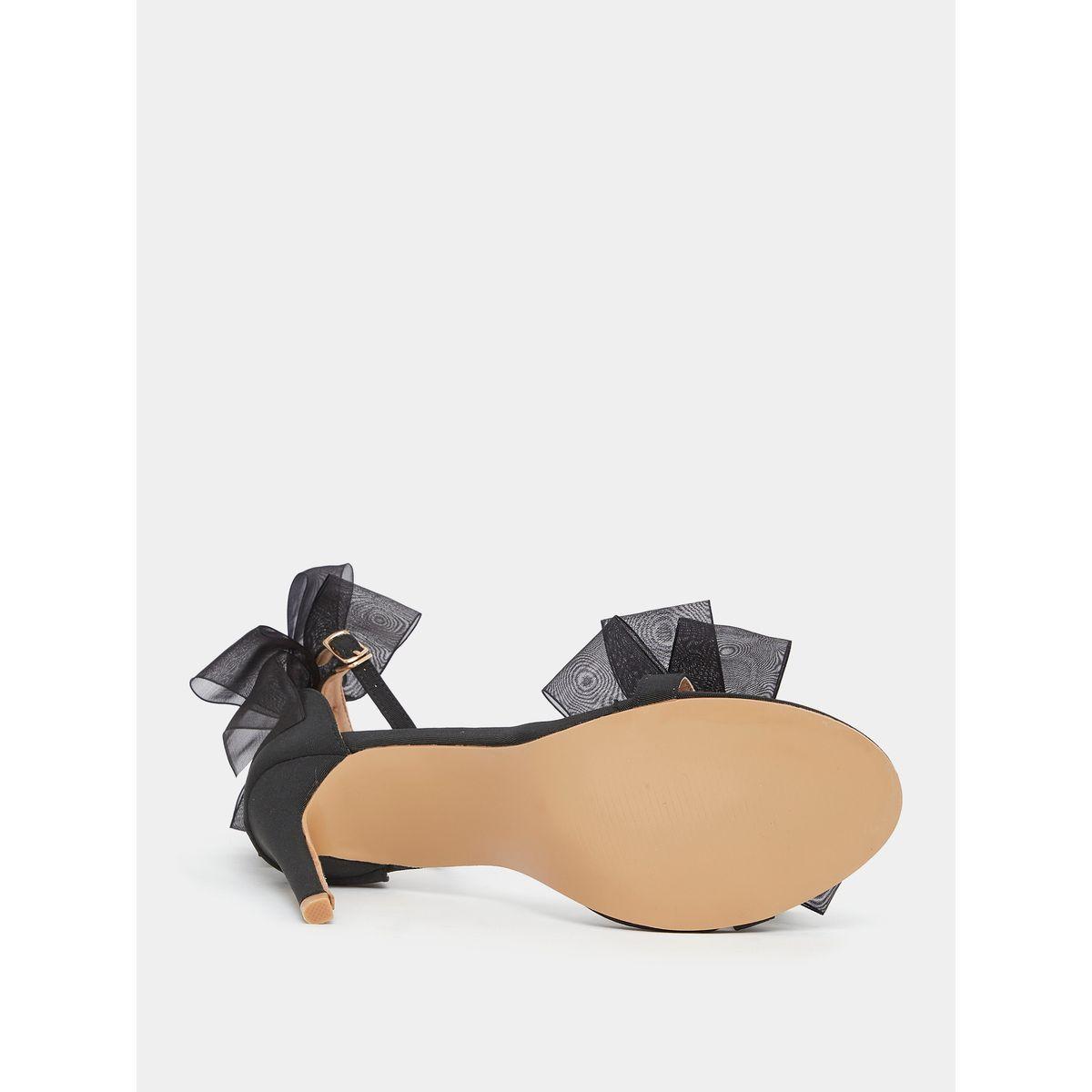 Styli Double Mesh Bow Trim Heel Sandals-women-shoes-heels-image-6