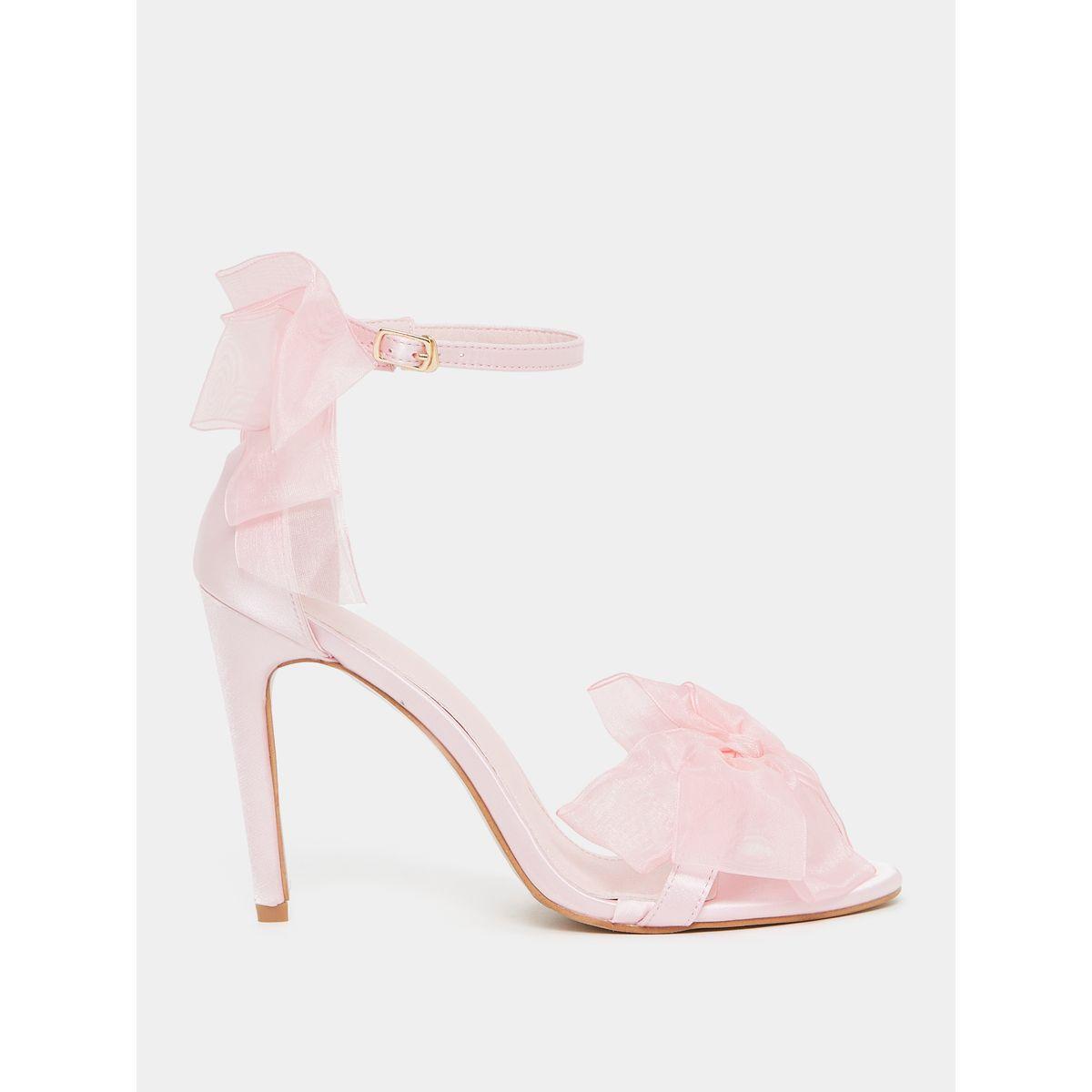 Styli Double Mesh Bow Trim Heel Sandals-women-shoes-heels-image-1