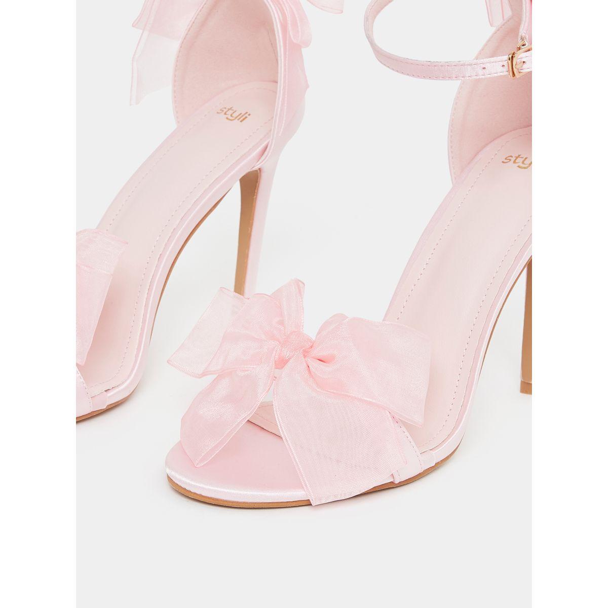 Styli Double Mesh Bow Trim Heel Sandals-women-shoes-heels-image-3