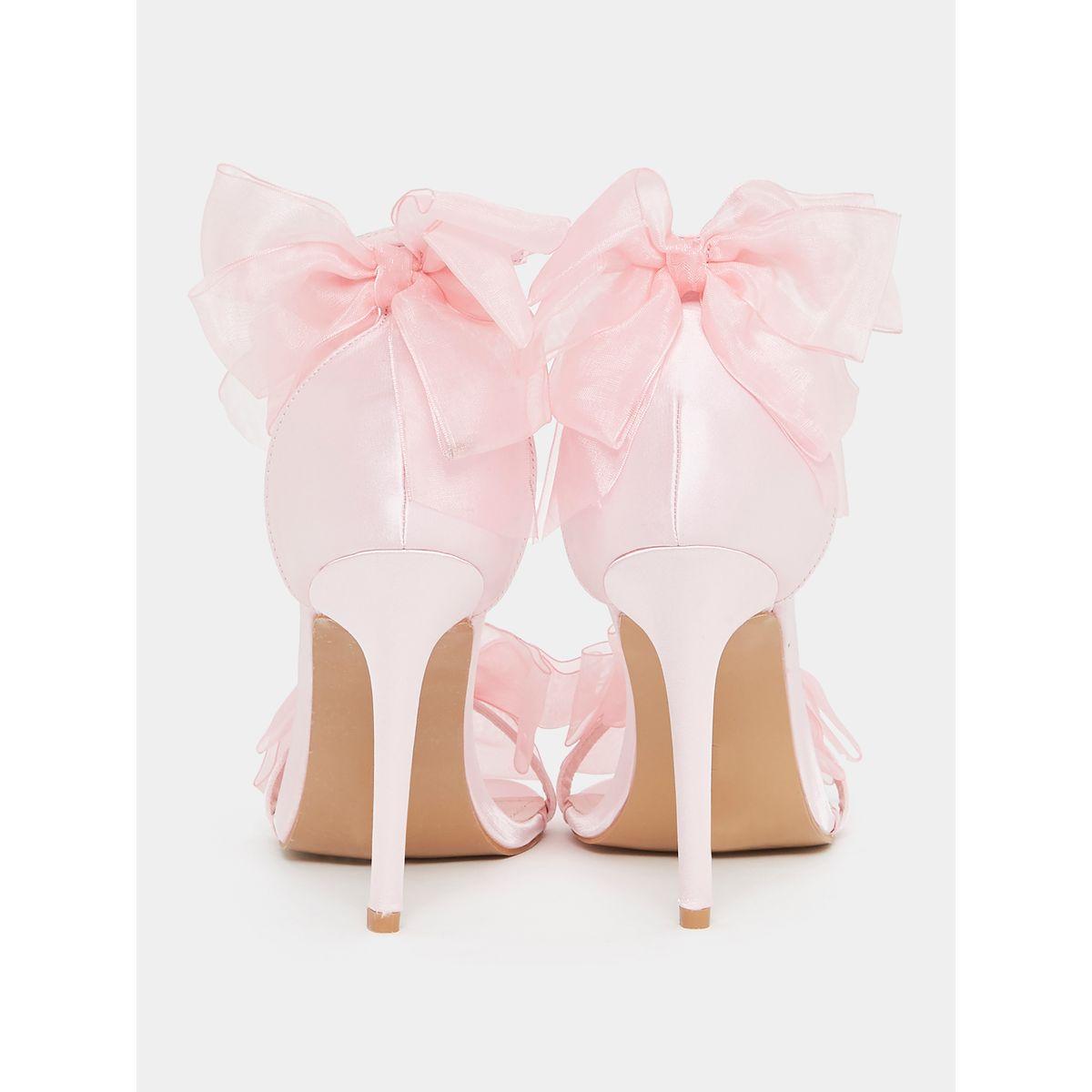 Styli Double Mesh Bow Trim Heel Sandals-women-shoes-heels-image-4