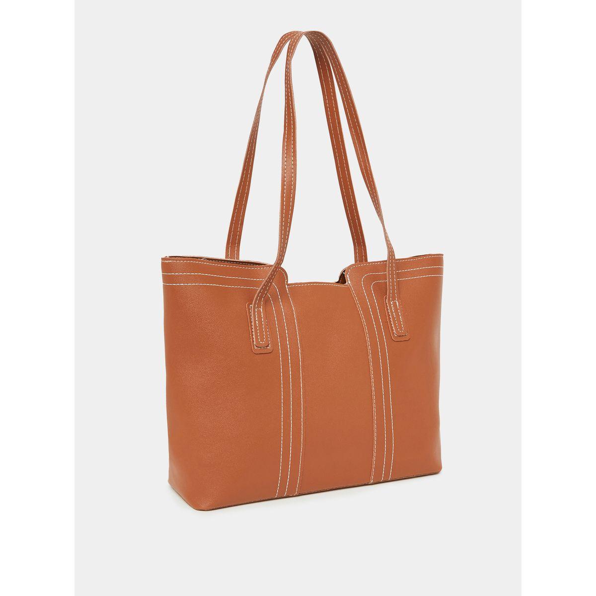 Styli Stitch Detail Tote Bag with Dual Straps-women-bagsandwallets-handbags-image-1