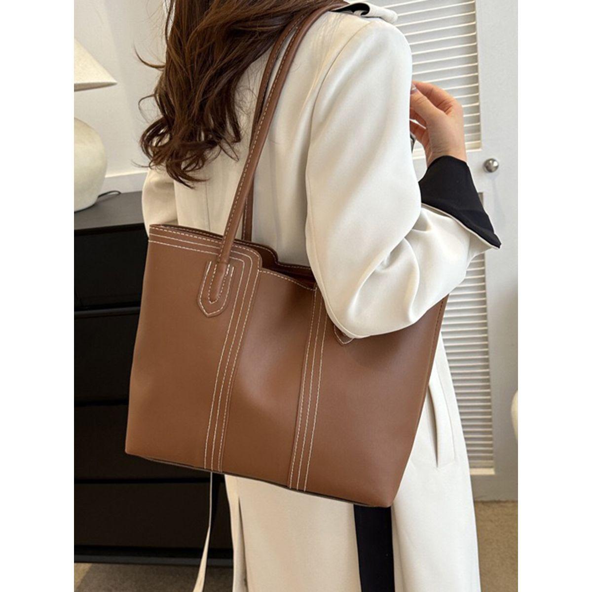 Styli Stitch Detail Tote Bag with Dual Straps-women-bagsandwallets-handbags-image-5