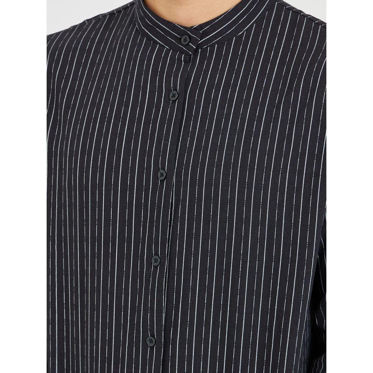 Styli Striped Mandarin Collar Long Sleeve Relaxed Fit Shirt-men-clothing-shirts-image-3