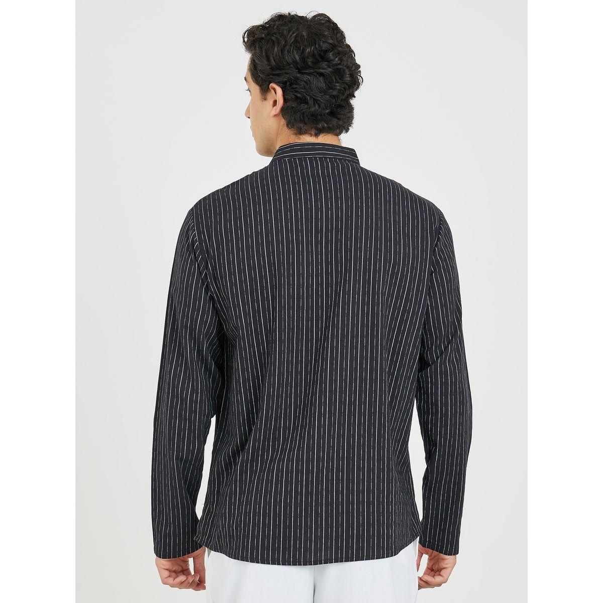 Styli Striped Mandarin Collar Long Sleeve Relaxed Fit Shirt-men-clothing-shirts-image-4