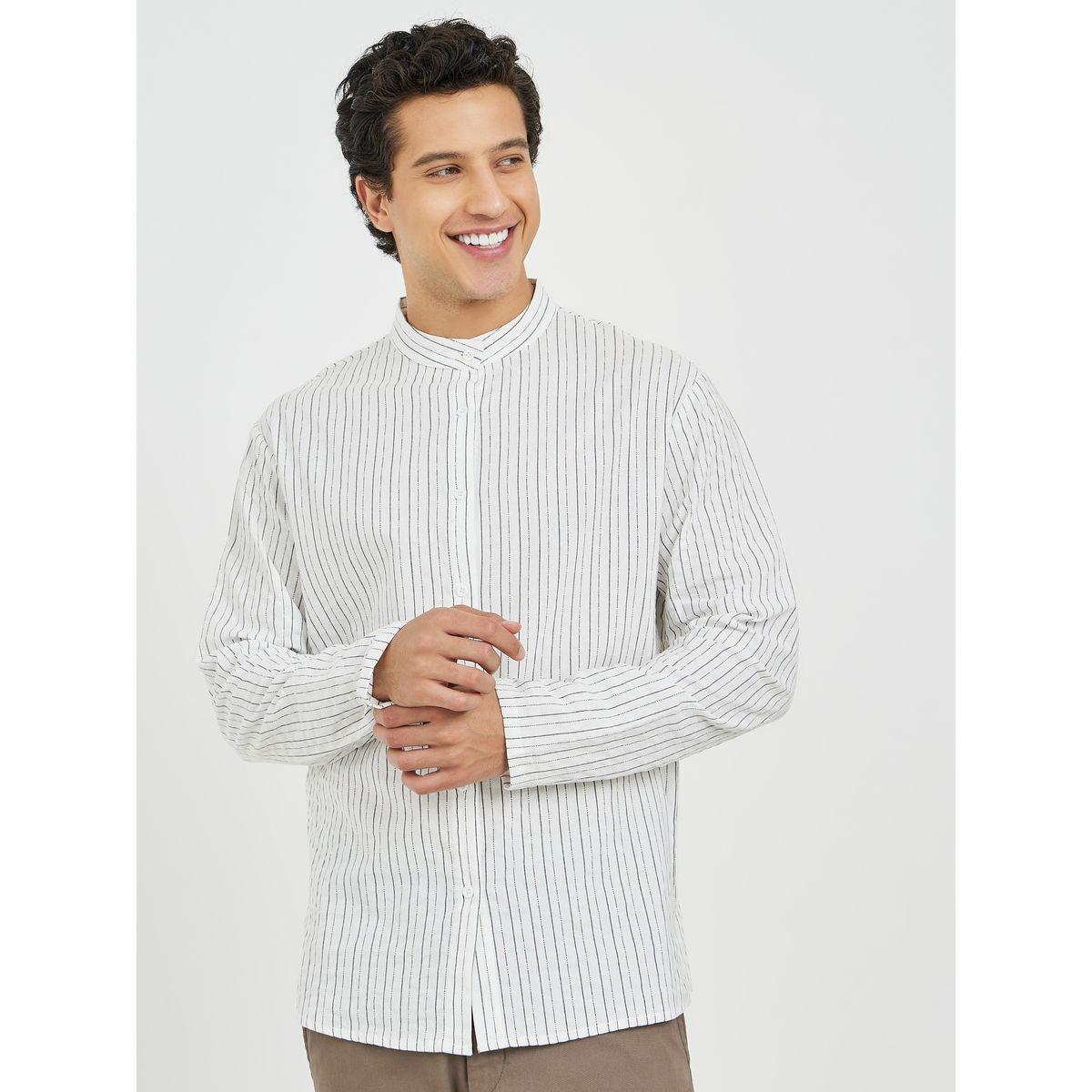 Styli Striped Mandarin Collar Long Sleeve Relaxed Fit Shirt-men-clothing-shirts-image-1
