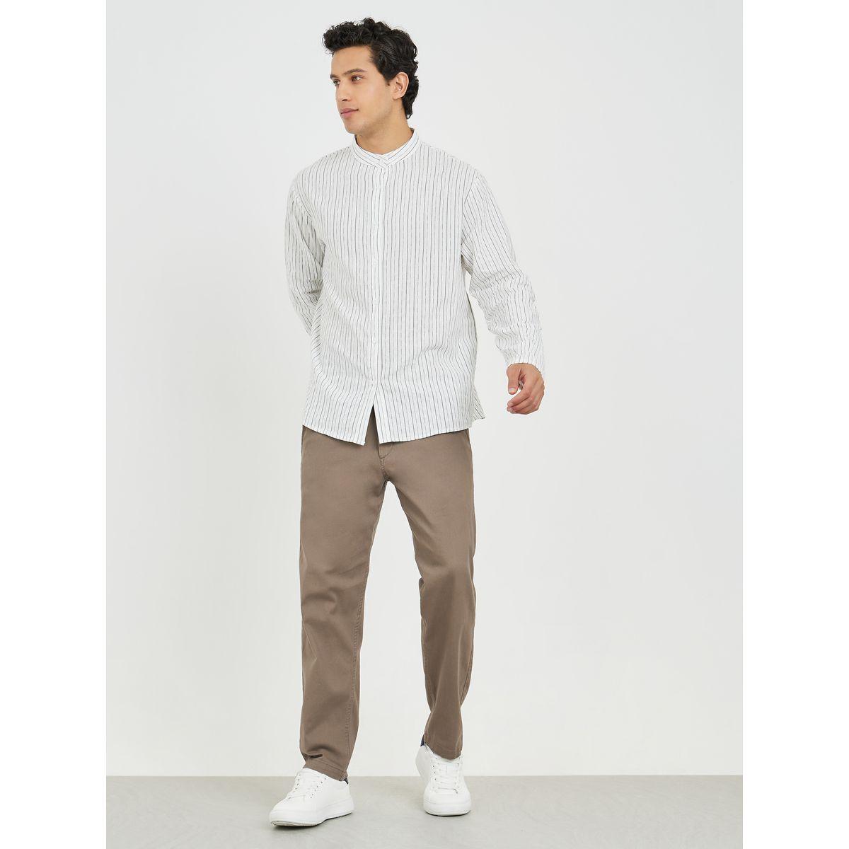 Styli Striped Mandarin Collar Long Sleeve Relaxed Fit Shirt-men-clothing-shirts-image-2