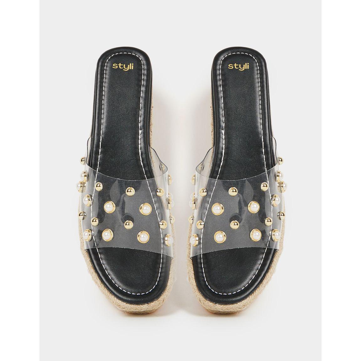 Styli Studded Faux Pearl Platform Sandals-women-shoes-heels-image-5