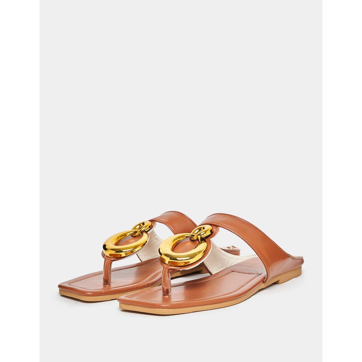 Styli Metal Trim Thong Flat Sandals-women-shoes-sandals-flats-image-2