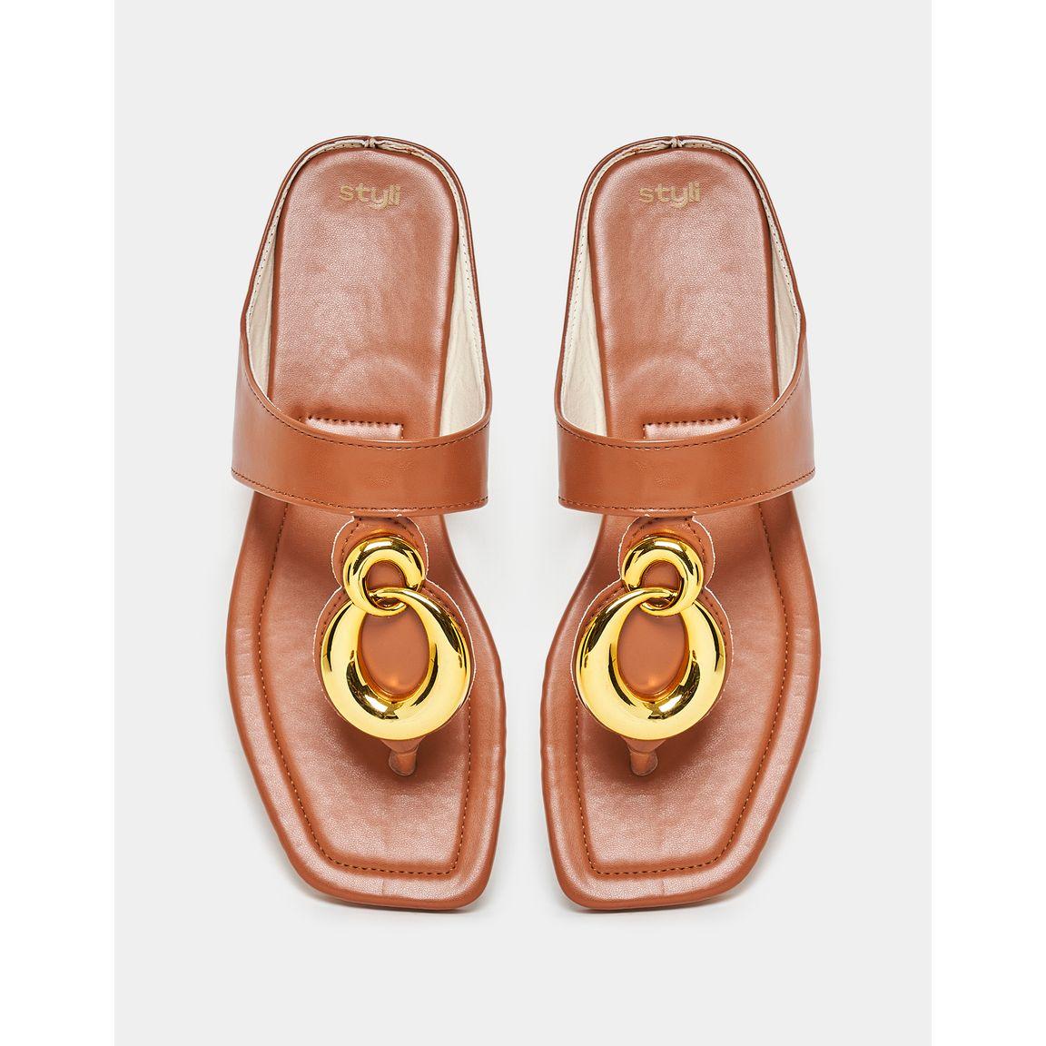 Styli Metal Trim Thong Flat Sandals-women-shoes-sandals-flats-image-4