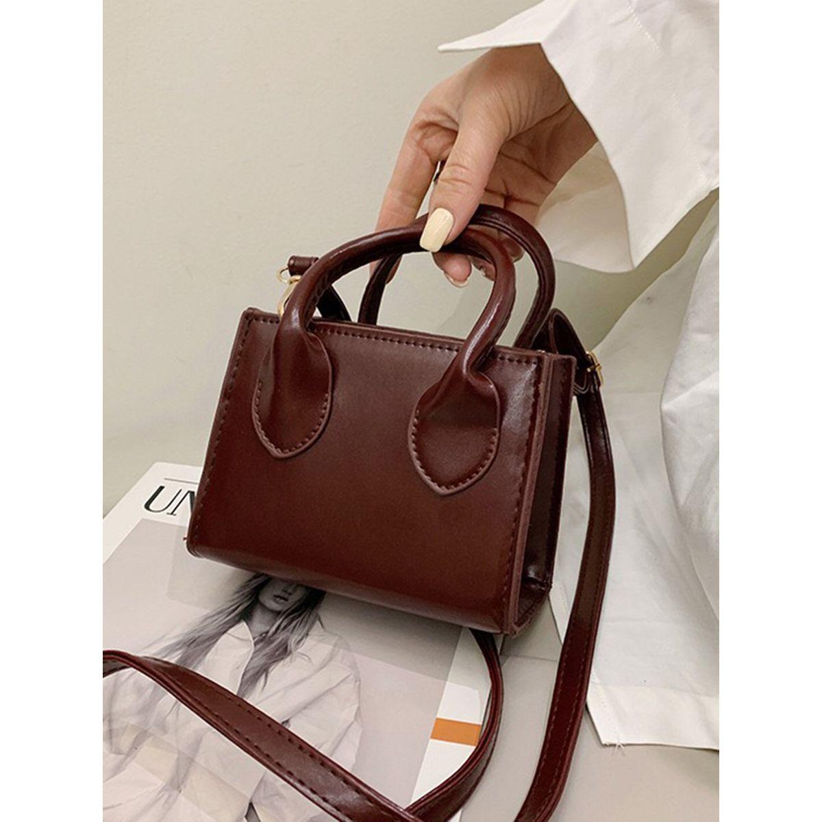 Styli Faux Leather Smooth Handbag with Detachable Strap-women-bagsandwallets-handbags-image-1