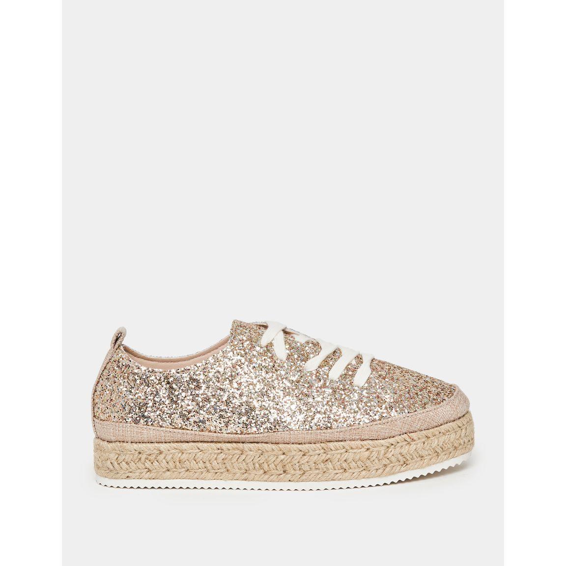 Styli Glitter Look Lace Up Hessian Sole Shoes-women-shoes-loafersandmoccasins-image-1