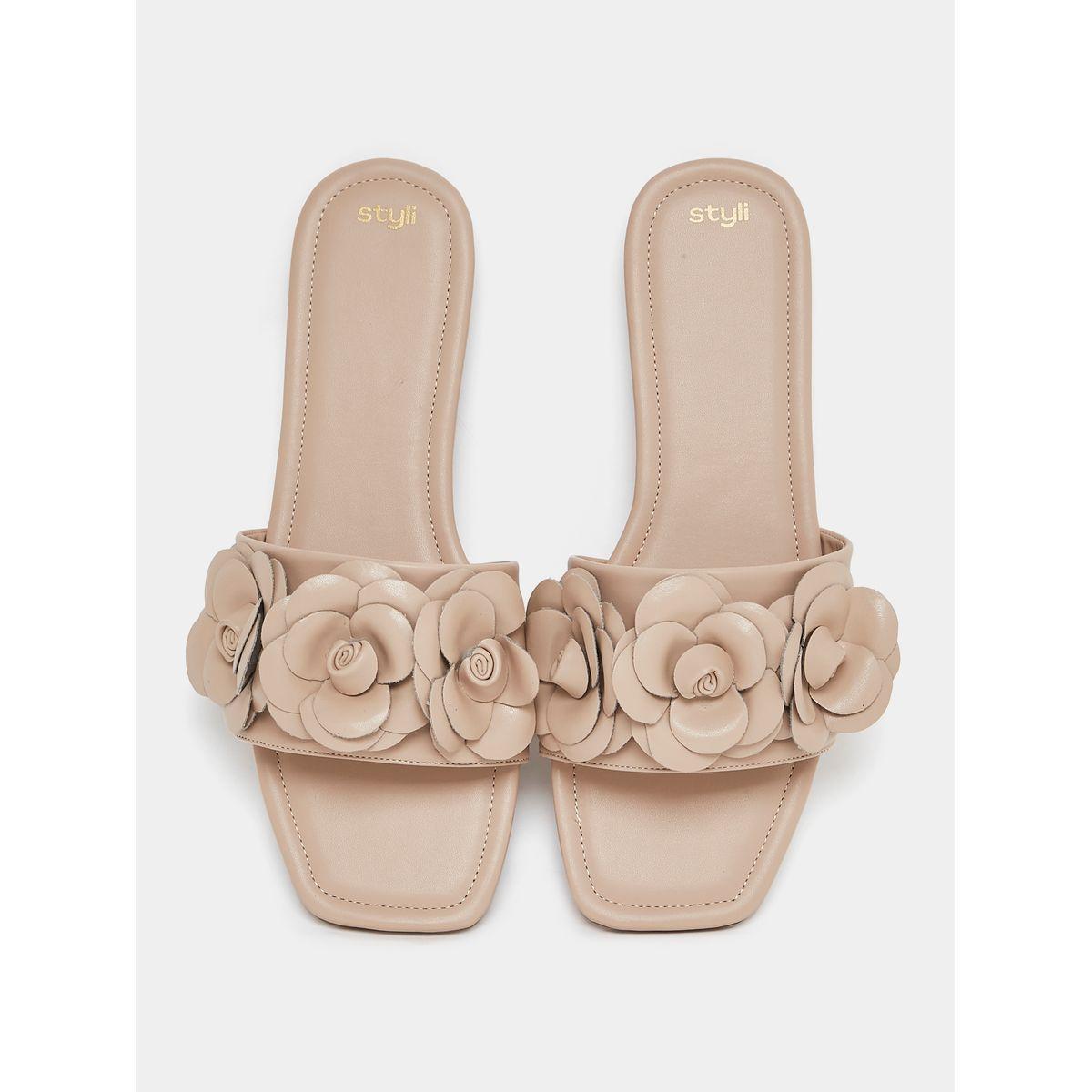 Styli Flower Applique Strap Flat Sandal-women-shoes-sandals-flats-image-5