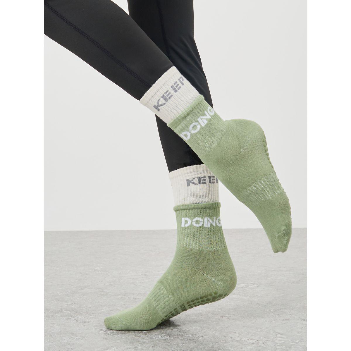 Styli Text Print Sock Over Sock Look Silicon Pad Base Crew Yoga Socks-women-clothing-sportswearandactivewear-trackpantsandtracksuits-image-1