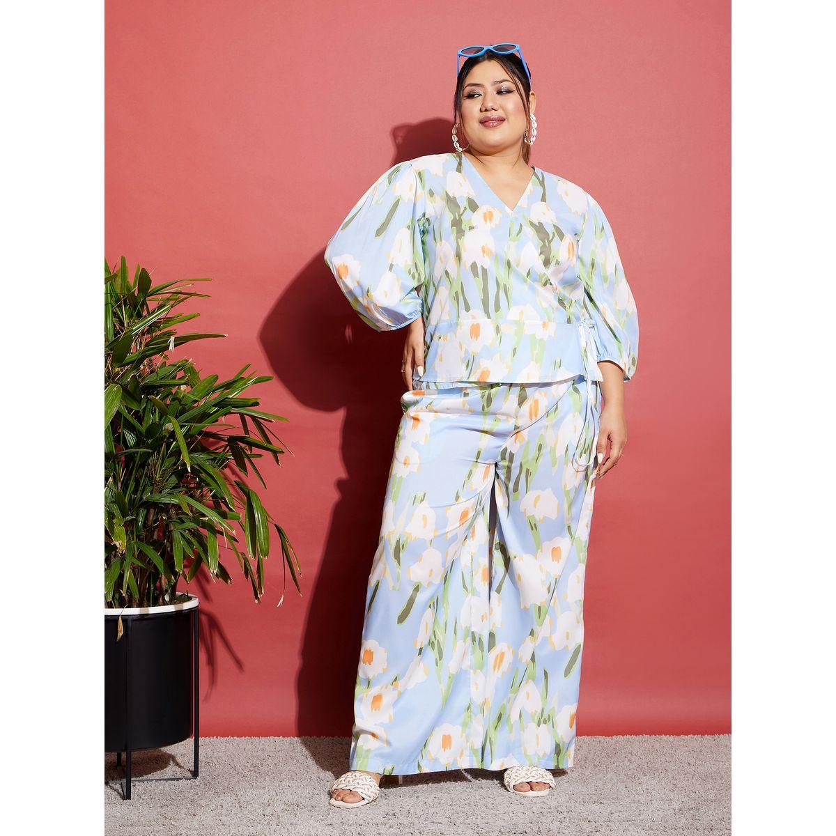 Sassafras X Styli Plus Floral Wrap Top & Wide Leg Pants Co-Ords-women-clothing-dresses-image-2