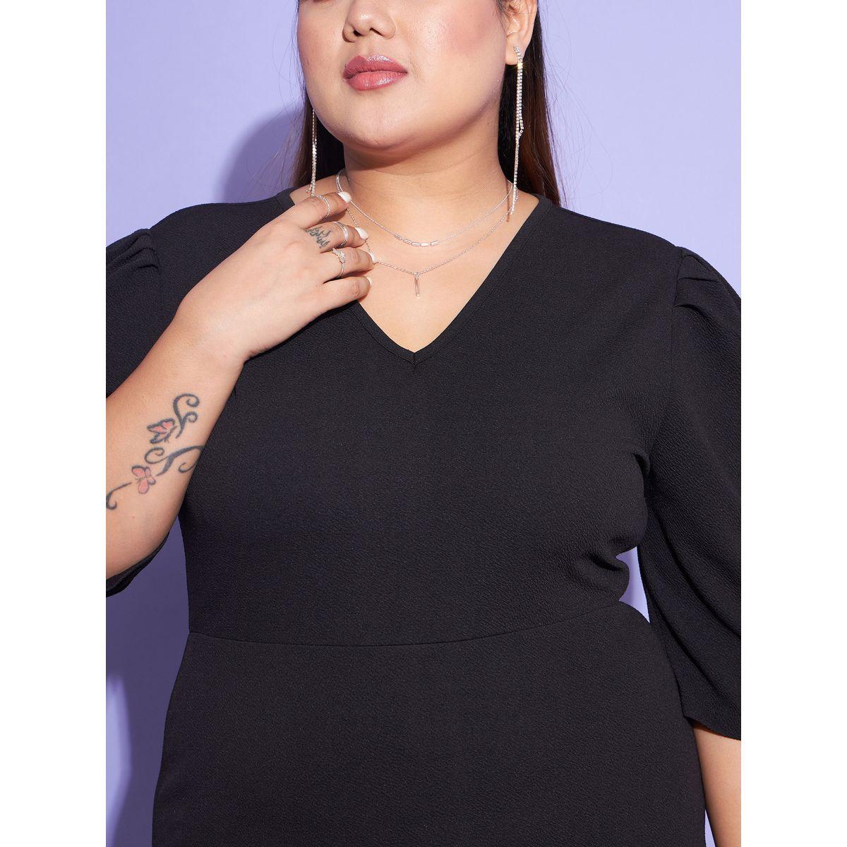 Sassafras X Styli Plus 3/4 Sleeve Bodycon Dress with Back Slit-women-clothing-dresses-image-4