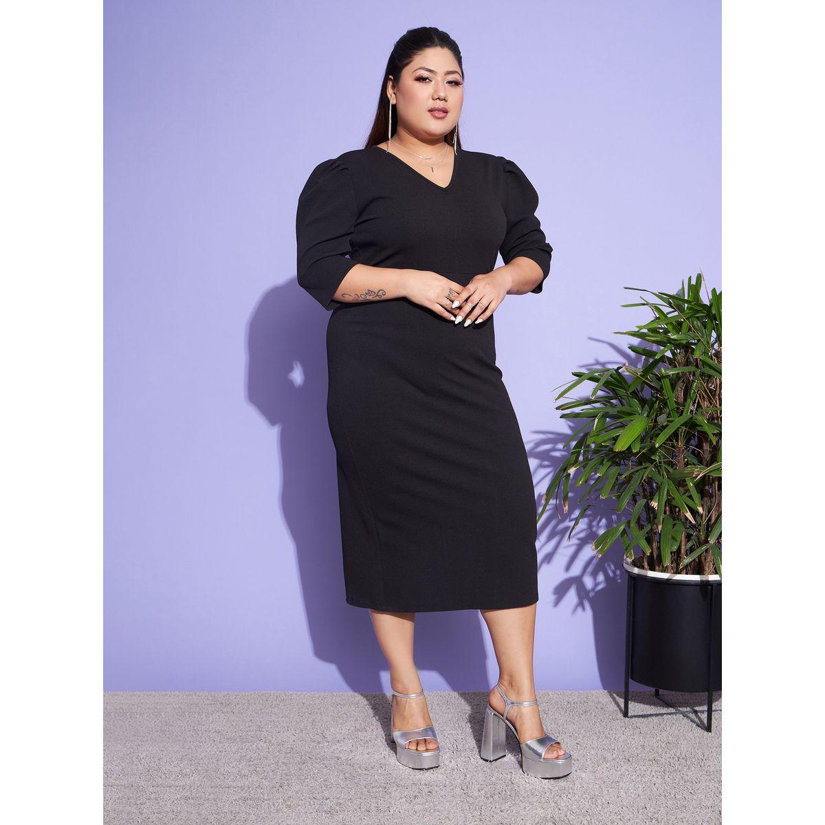 Sassafras X Styli Plus 3/4 Sleeve Bodycon Dress with Back Slit-women-clothing-dresses-image-6