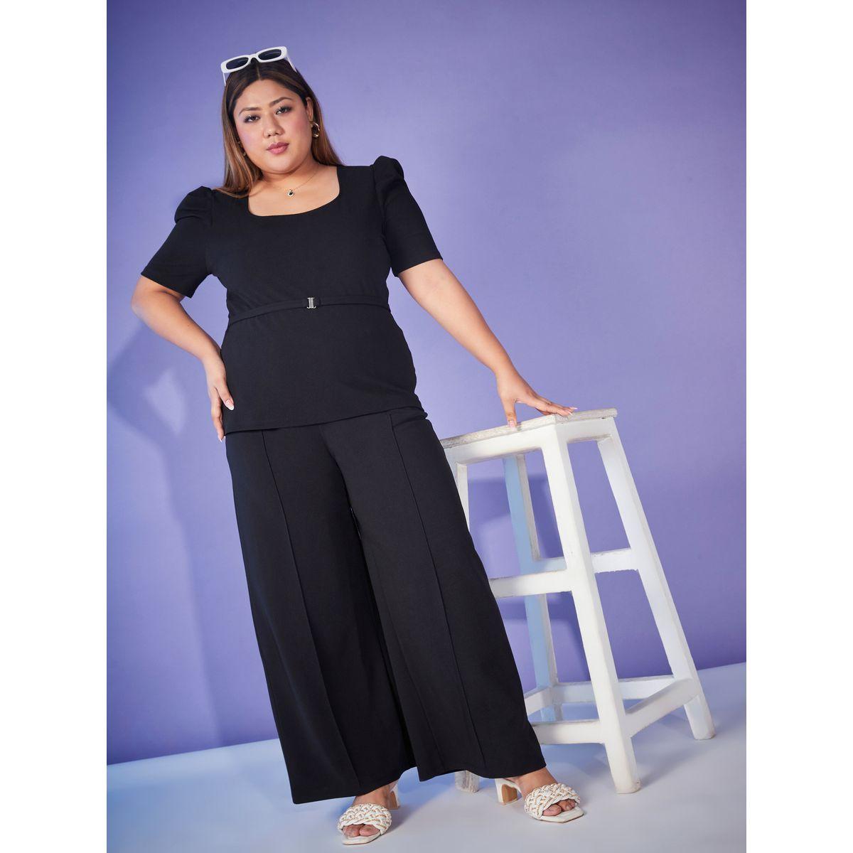 Sassafras X Styli Plus Puff Sleeve Belted Top & Bell Bottom Pants Co-Ords-women-clothing-dresses-image-1