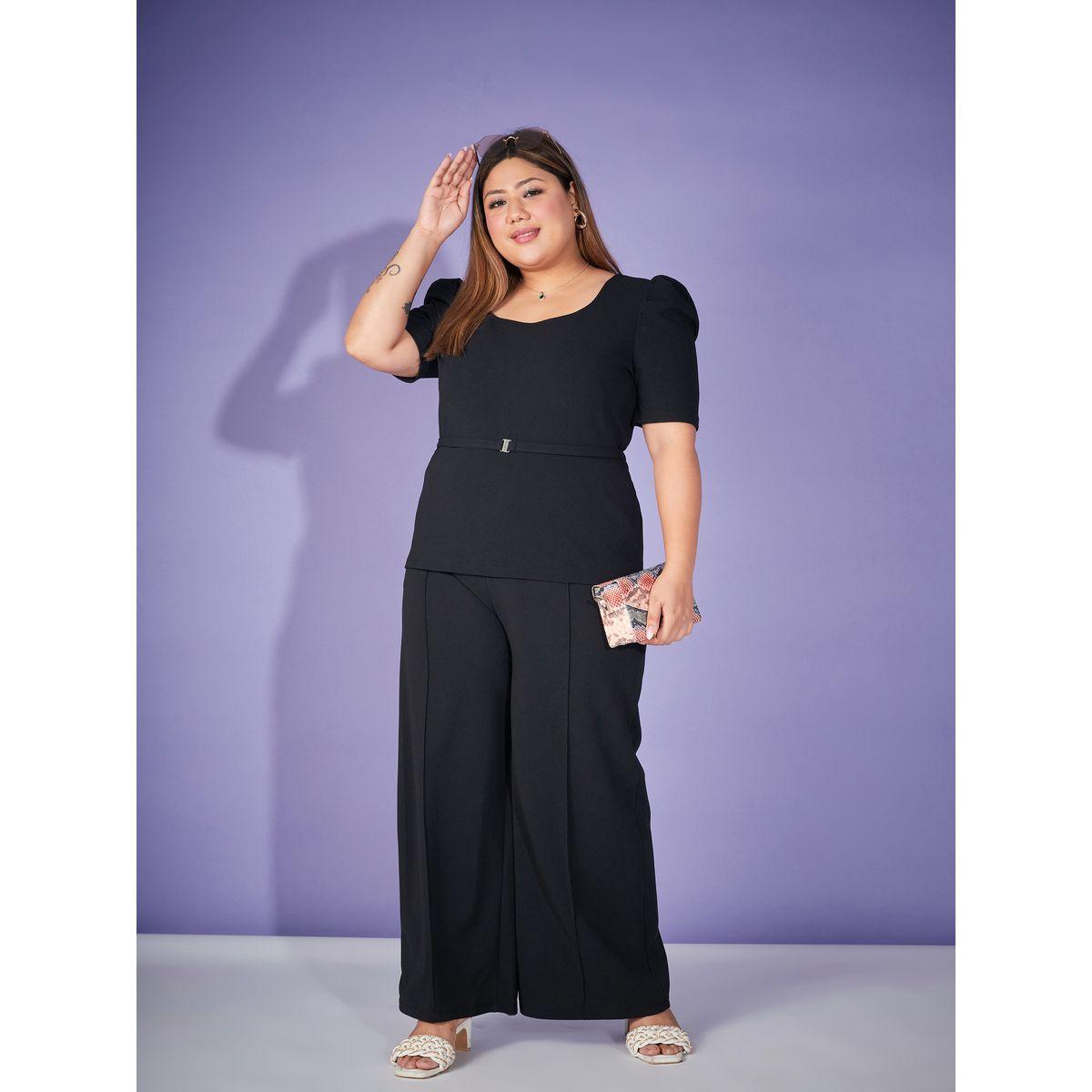 Sassafras X Styli Plus Puff Sleeve Belted Top & Bell Bottom Pants Co-Ords-women-clothing-dresses-image-2