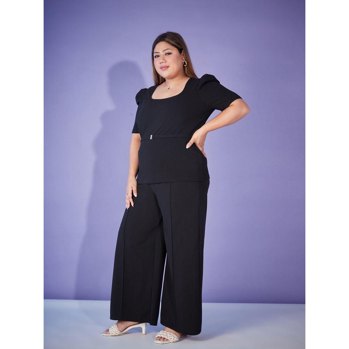 Sassafras X Styli Plus Puff Sleeve Belted Top & Bell Bottom Pants Co-Ords-women-clothing-dresses-image-3