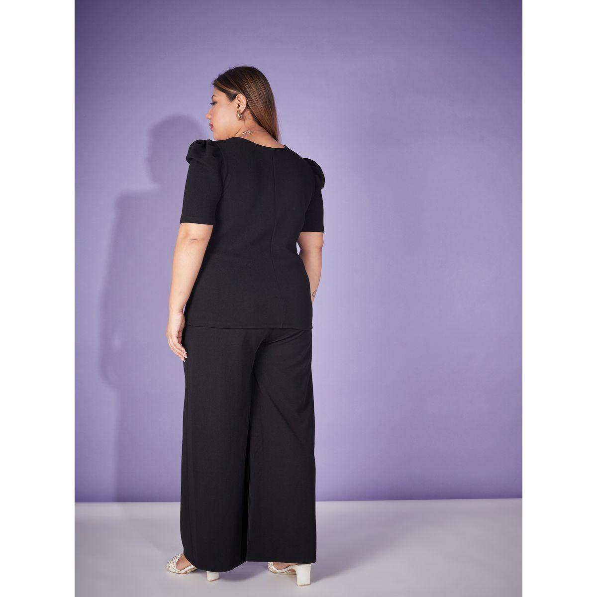 Sassafras X Styli Plus Puff Sleeve Belted Top & Bell Bottom Pants Co-Ords-women-clothing-dresses-image-6