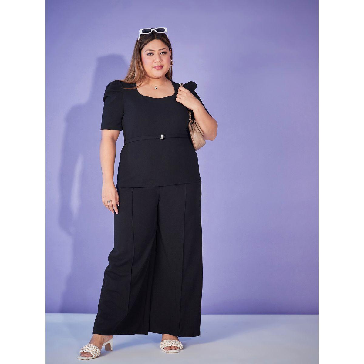 Sassafras X Styli Plus Puff Sleeve Belted Top & Bell Bottom Pants Co-Ords-women-clothing-dresses-image-7