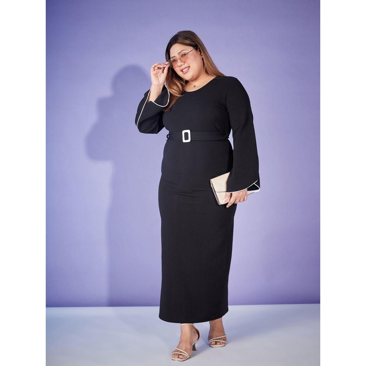 Plus Contrast Piping Belted Bodycon Maxi Dress-women-clothing-dresses-image-1