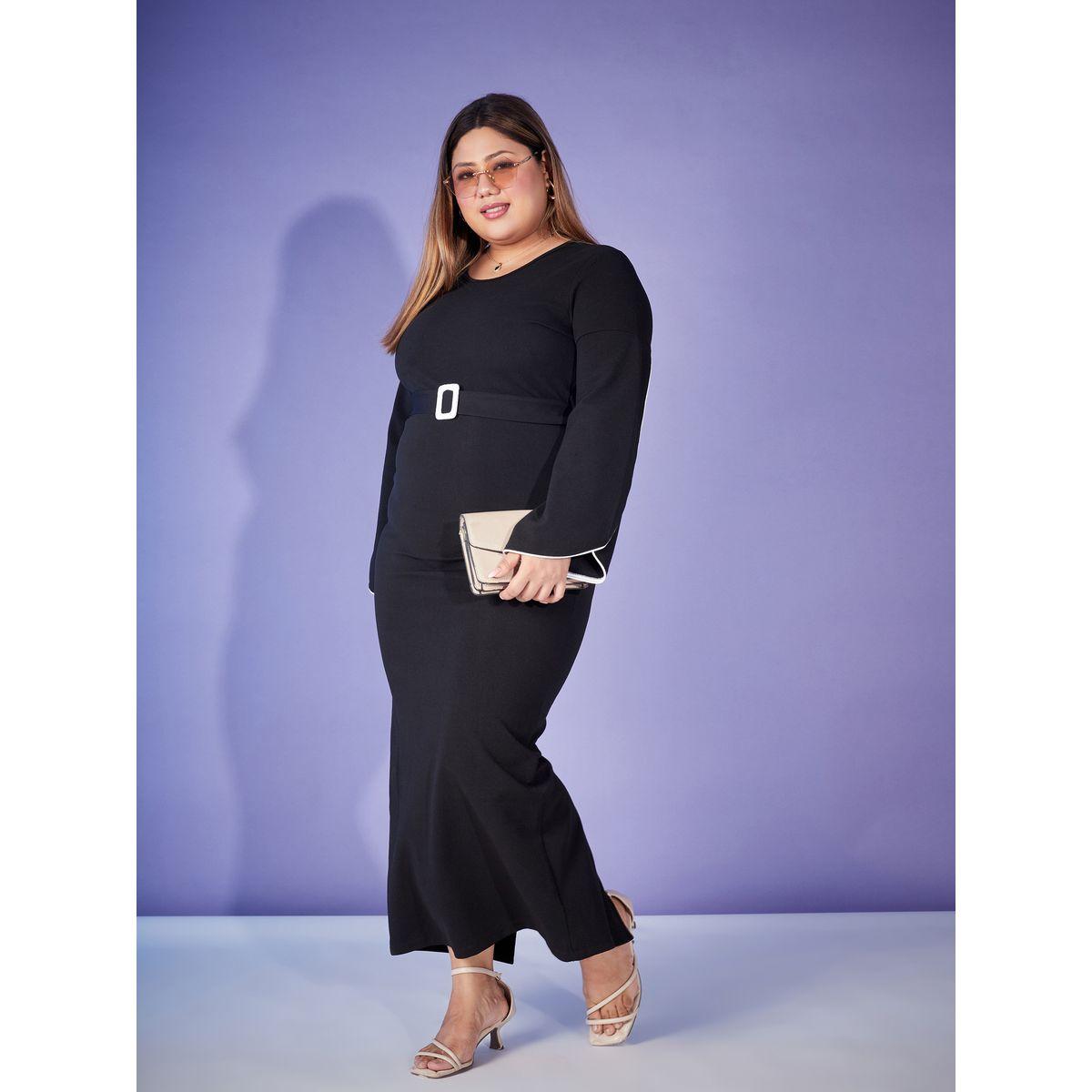 Plus Contrast Piping Belted Bodycon Maxi Dress-women-clothing-dresses-image-2
