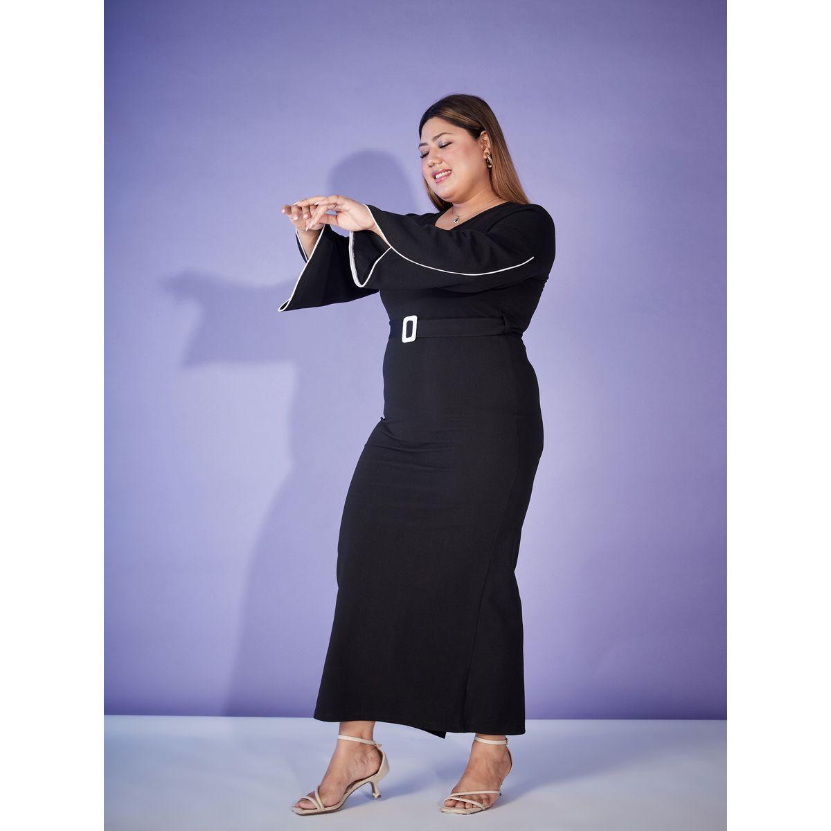 Plus Contrast Piping Belted Bodycon Maxi Dress-women-clothing-dresses-image-3