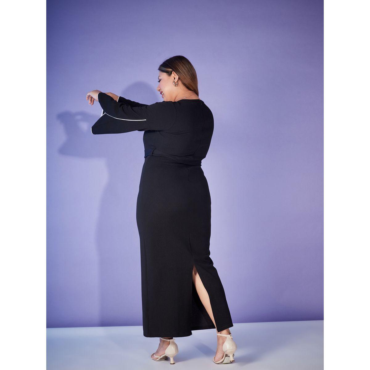 Plus Contrast Piping Belted Bodycon Maxi Dress-women-clothing-dresses-image-5