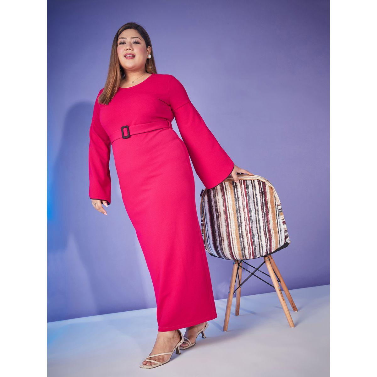 Plus Contrast Piping Belted Bodycon Maxi Dress-women-clothing-dresses-image-1