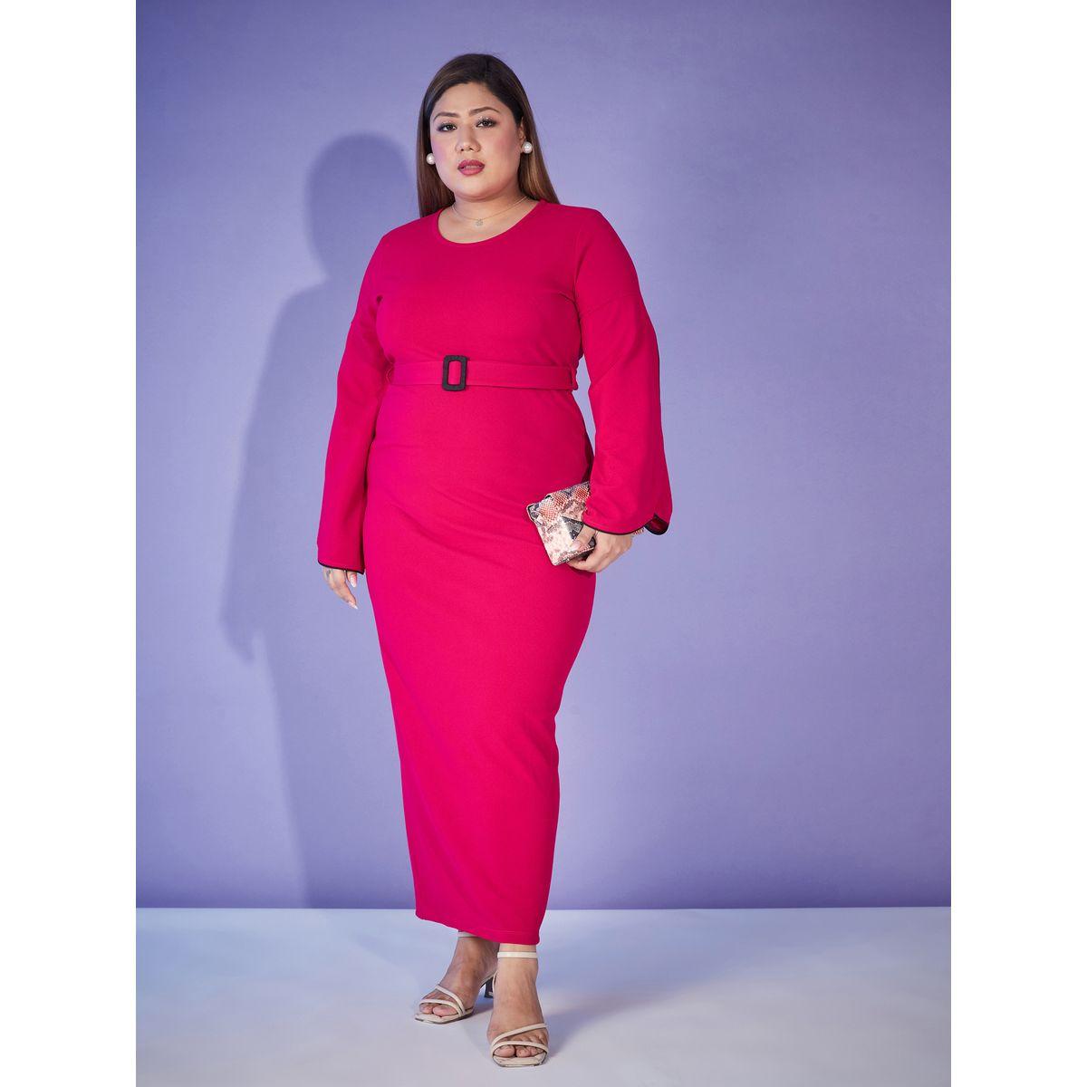 Plus Contrast Piping Belted Bodycon Maxi Dress-women-clothing-dresses-image-2