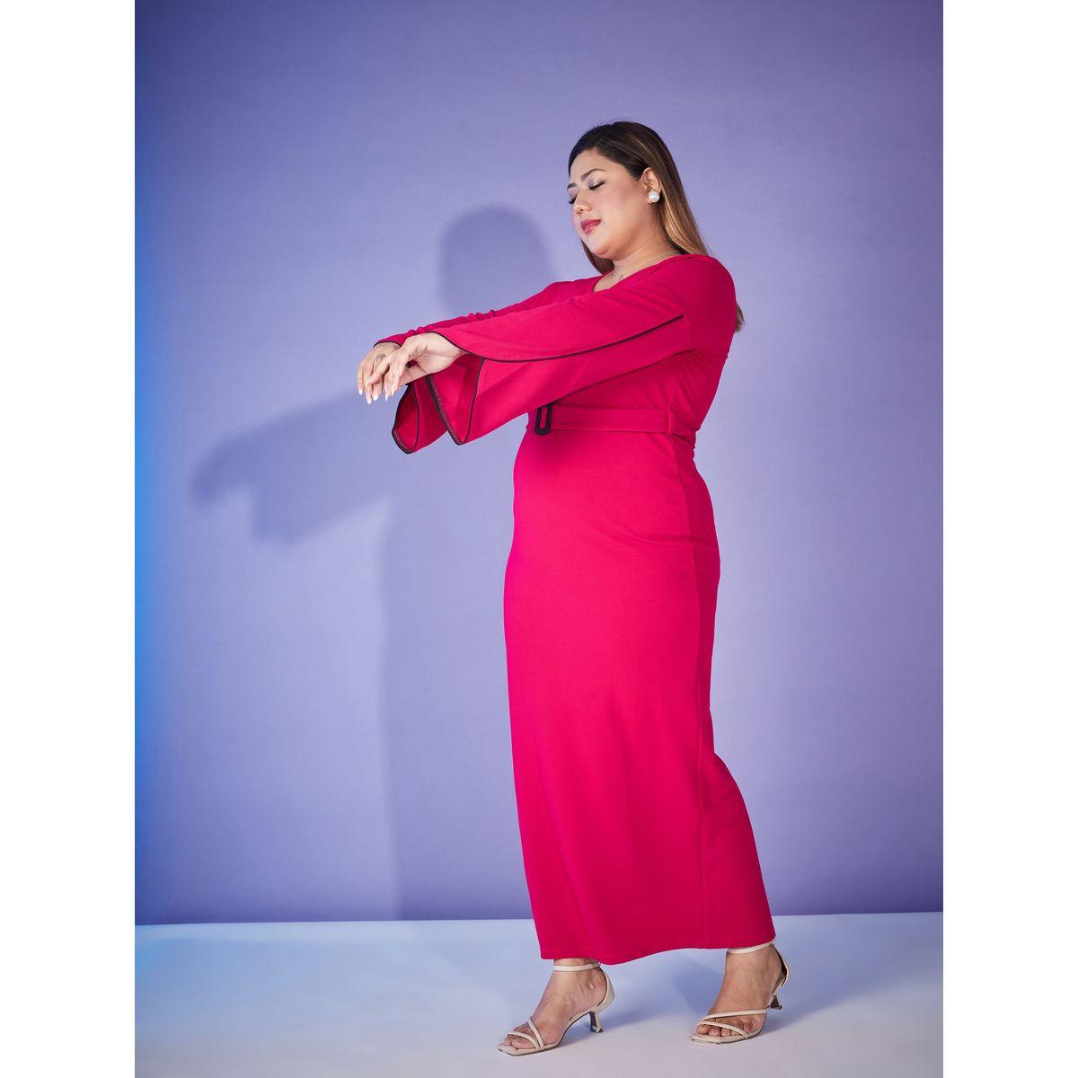 Plus Contrast Piping Belted Bodycon Maxi Dress-women-clothing-dresses-image-3