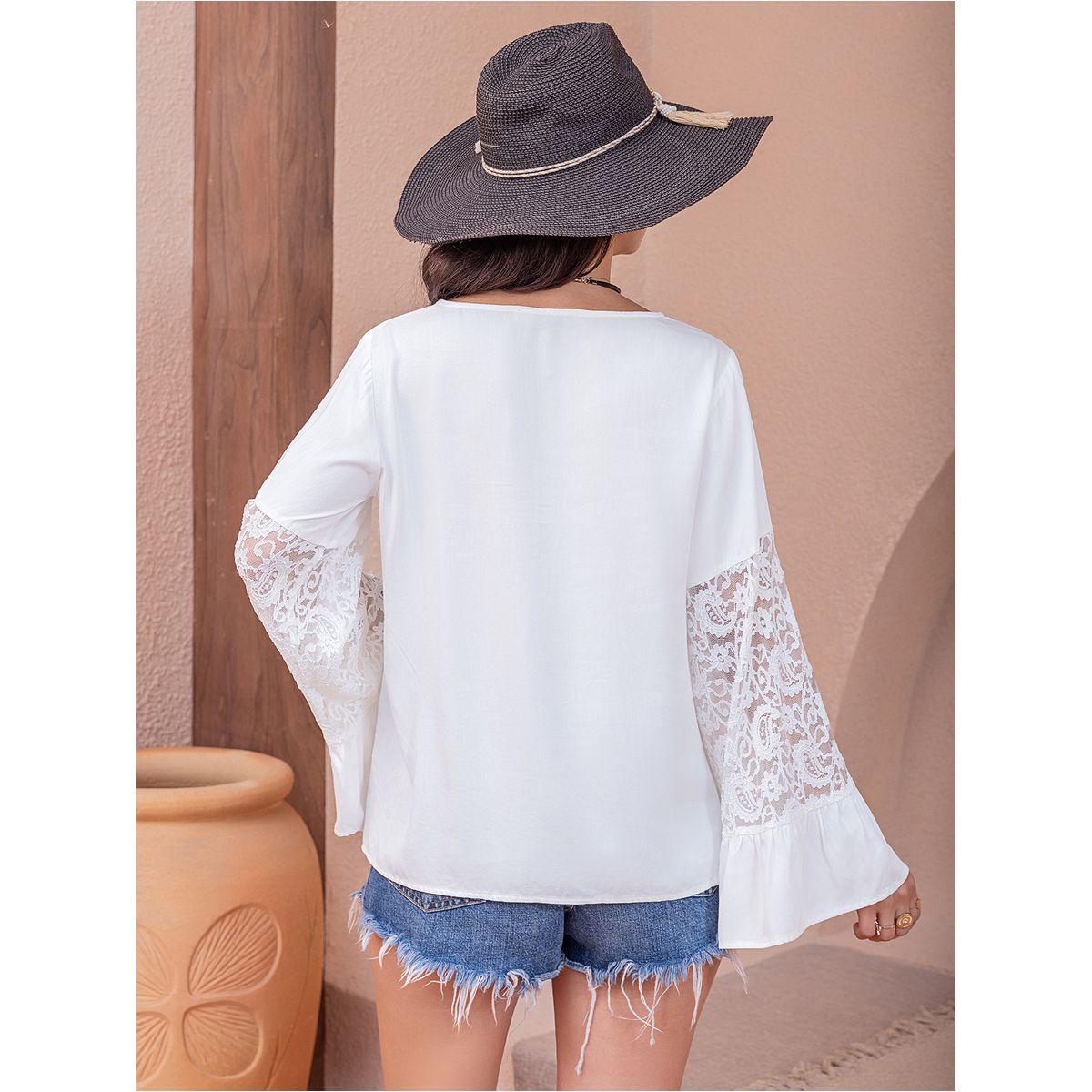 Russty Dustty X Styli V Neck Lace Trim Flare Sleeve Blouse-women-clothing-shirtsandblouses-blouses-image-9