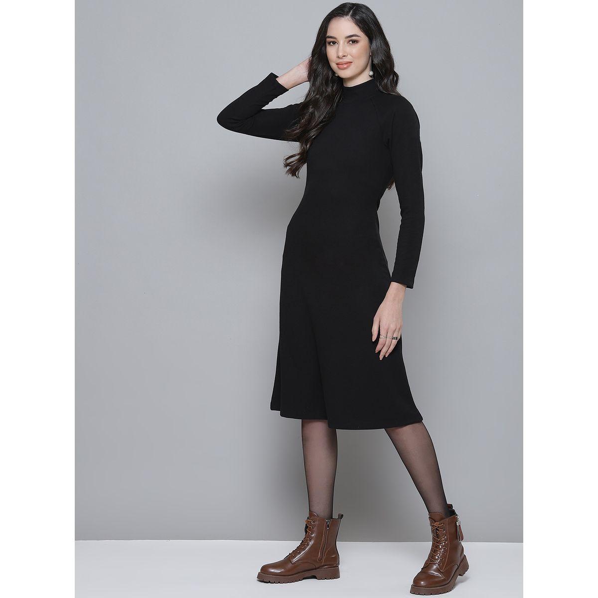 Ribbed Turtle Neck Raglan Sleeve Midi Dress-women-clothing-dresses-image-3