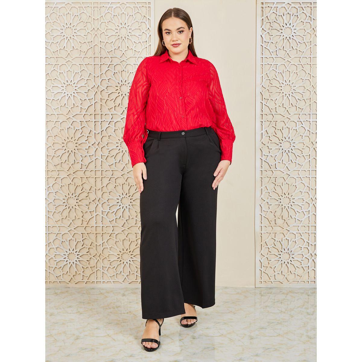 Styli Plus Textured Sheer Sleeves Regular Fit Shirt-women-clothing-shirtsandblouses-shirts-image-2