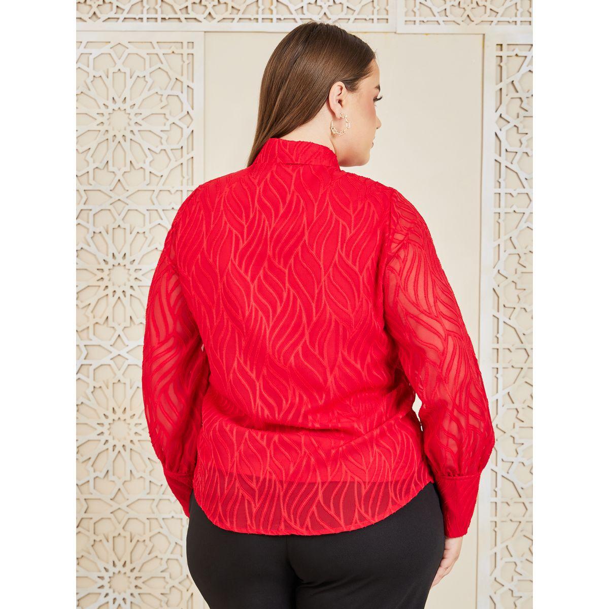 Styli Plus Textured Sheer Sleeves Regular Fit Shirt-women-clothing-shirtsandblouses-shirts-image-5
