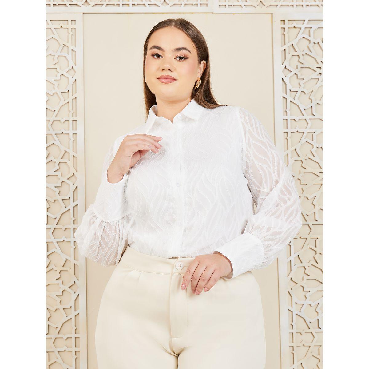 بلوزة بمقاس كبير واكمام بتفاصيل شفافة-women-clothing-shirtsandblouses-shirts-image-1