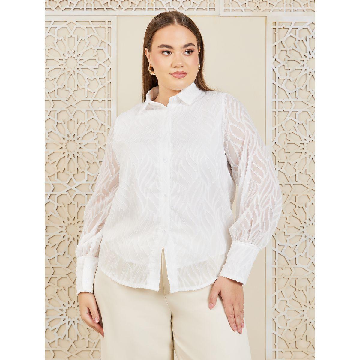 بلوزة بمقاس كبير واكمام بتفاصيل شفافة-women-clothing-shirtsandblouses-shirts-image-2